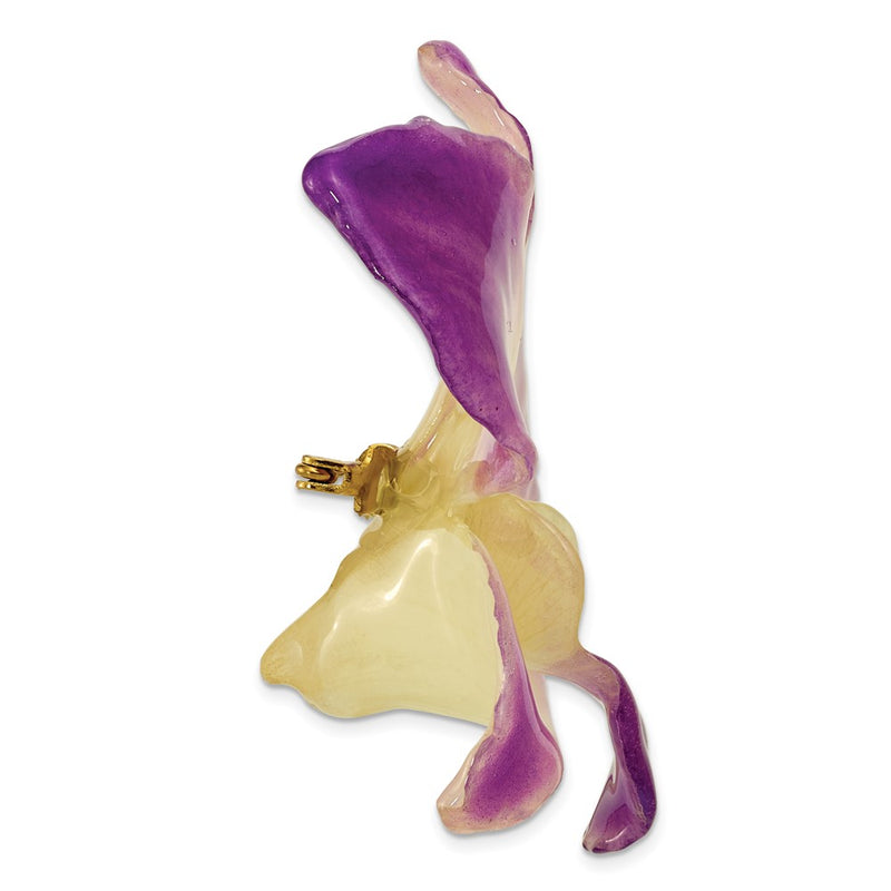 Non Metal Lacquer Dipped Purple And White Real Dendrobium Orchid Pin Brooch