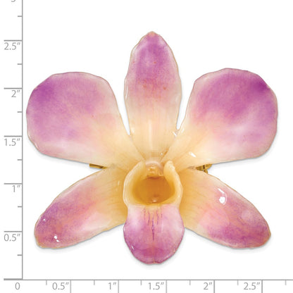 Non Metal Lacquer Dipped Purple And White Real Dendrobium Orchid Pin Brooch