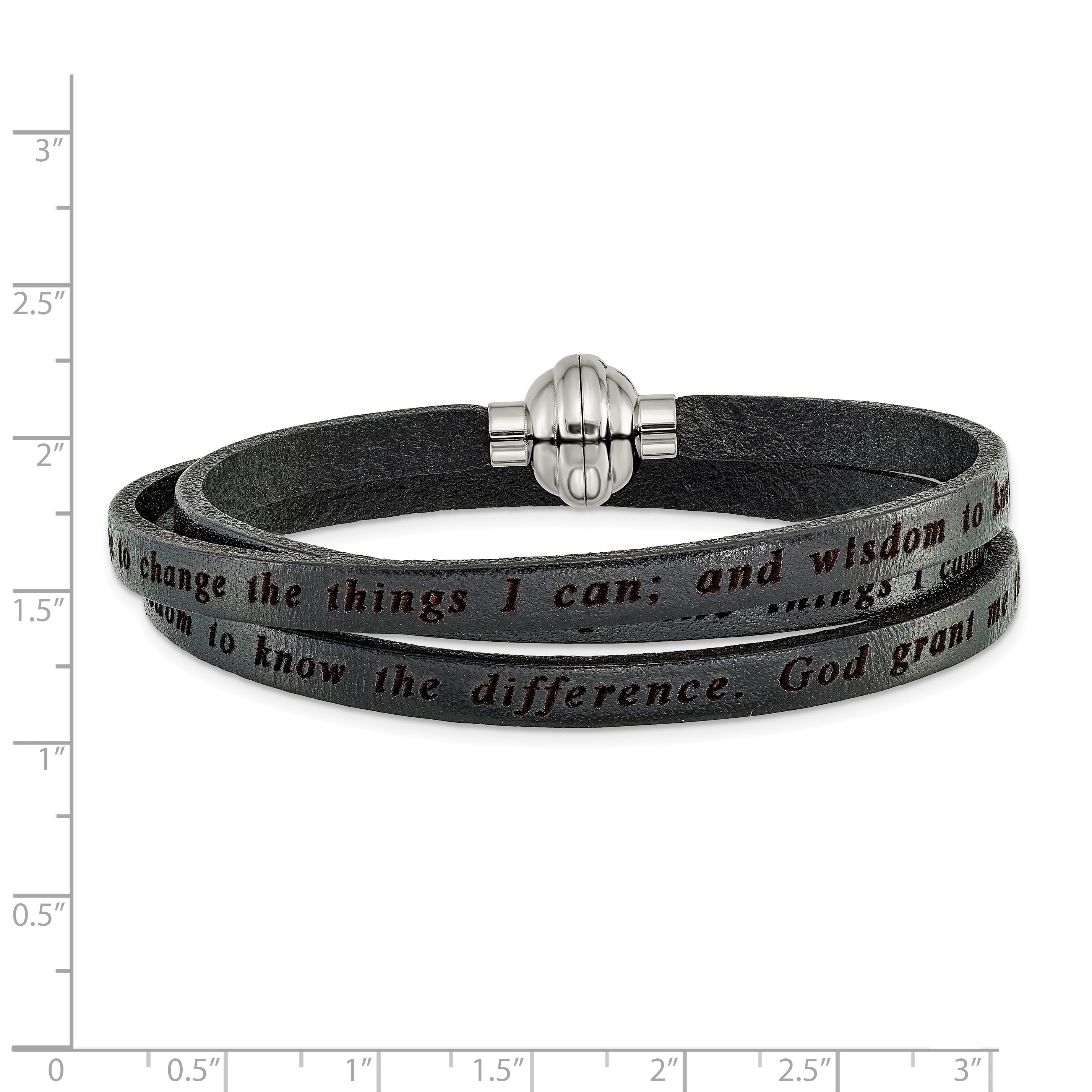 AMEN Stainless Steel Serenity Prayer Black Leather Wrap with Magnetic Clasp 23.5 Inch Bracelet