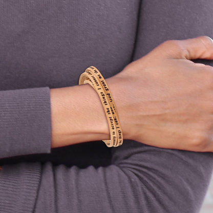 Stainless Steel Amen Serenity Prayer Tan Leather Wrap With Magnetic Clasp 21 Inch Bracelet
