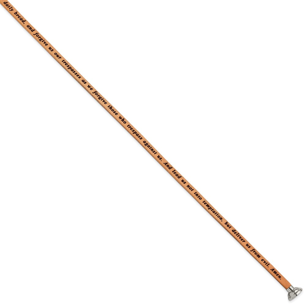 22.5 Inch Amen Stainless Steel Lord'S Prayer Tan Leather Wrap With Magnetic Clasp 22.25 Bracelet