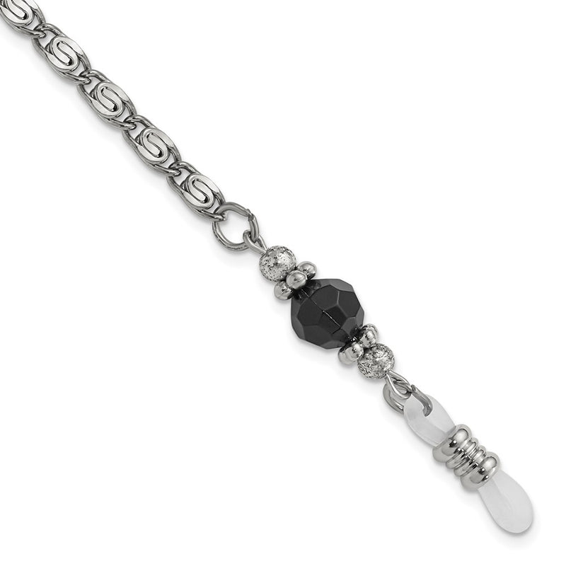 Non Metal 1928 Jewelry Silver-Tone Black Crystal Faceted Bead Eyewear Holder 30 Inch Chain