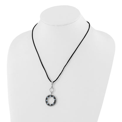 Fashion 1928 Jewelry Silver-Tone Light And Dark Blue Crystal Double Circle Adjustable 16 Inch Satin Cord Necklace With 3 Extension