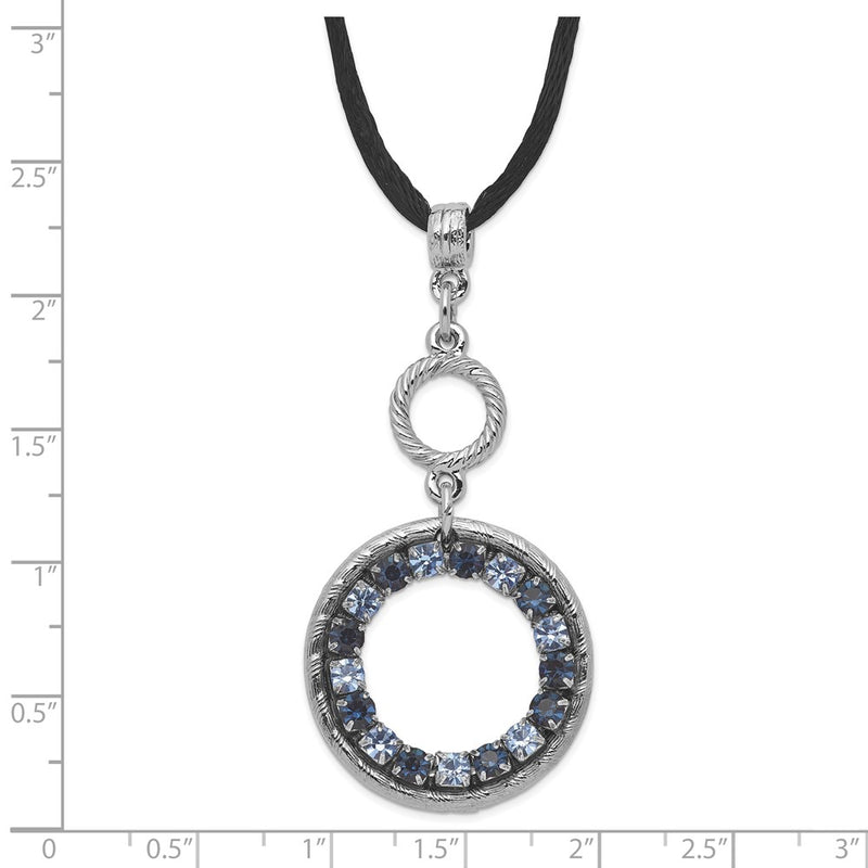 Fashion 1928 Jewelry Silver-Tone Light And Dark Blue Crystal Double Circle Adjustable 16 Inch Satin Cord Necklace With 3 Extension