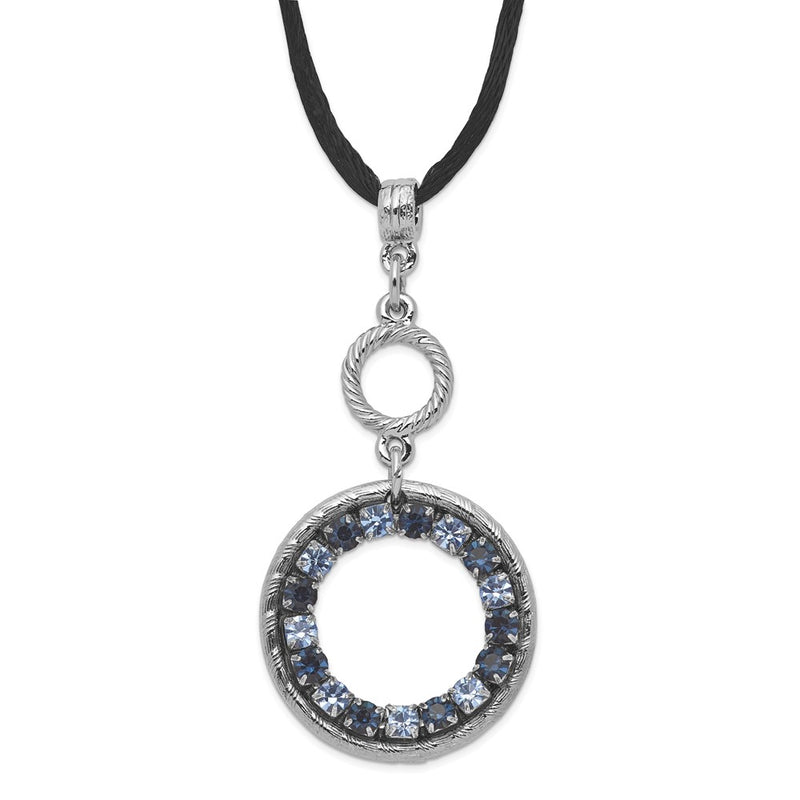 Fashion 1928 Jewelry Silver-Tone Light And Dark Blue Crystal Double Circle Adjustable 16 Inch Satin Cord Necklace With 3 Extension