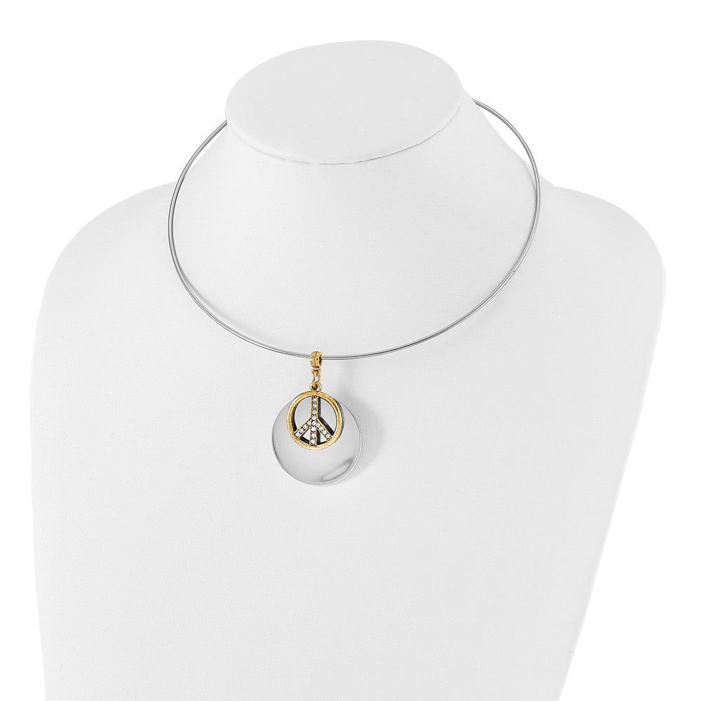 Fashion 1928 Silver-Tone & Gold-Tone Crystal Peace Symbol Choker Necklace