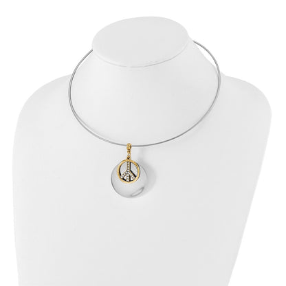 Fashion 1928 Silver-Tone & Gold-Tone Crystal Peace Symbol Choker Necklace