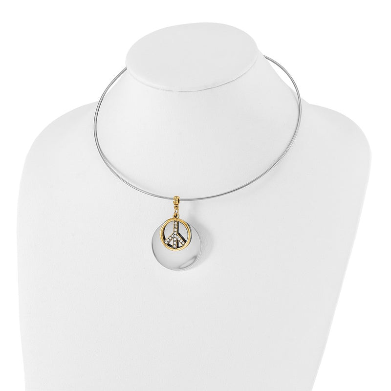 Fashion 1928 Silver-Tone & Gold-Tone Crystal Peace Symbol Choker Necklace