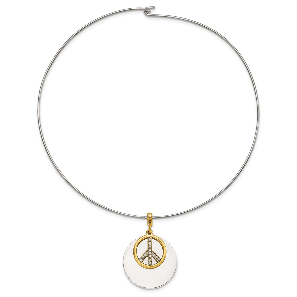 Fashion 1928 Silver-Tone & Gold-Tone Crystal Peace Symbol Choker Necklace