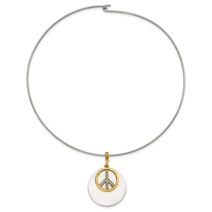 Fashion 1928 Silver-Tone & Gold-Tone Crystal Peace Symbol Choker Necklace