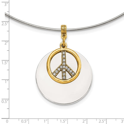 Fashion 1928 Silver-Tone & Gold-Tone Crystal Peace Symbol Choker Necklace