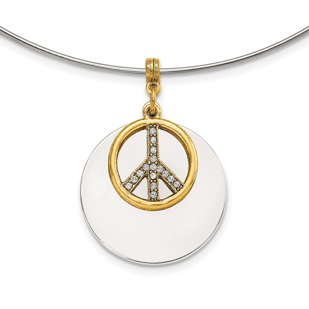 Fashion 1928 Silver-Tone & Gold-Tone Crystal Peace Symbol Choker Necklace