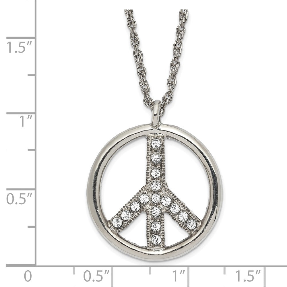 Fashion 1928 Jewelry Silver-Tone Clear Crystal Peace Symbol With 3 Inch Extension Necklace