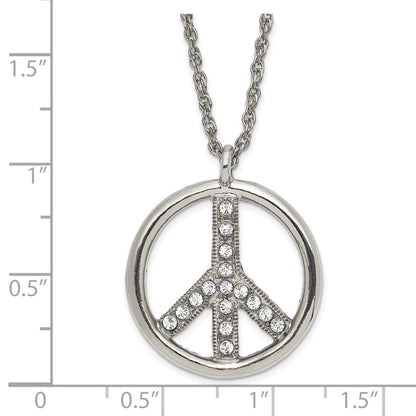 Fashion 1928 Jewelry Silver-Tone Clear Crystal Peace Symbol With 3 Inch Extension Necklace
