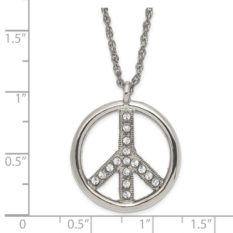 Fashion 1928 Jewelry Silver-Tone Clear Crystal Peace Symbol With 3 Inch Extension Necklace