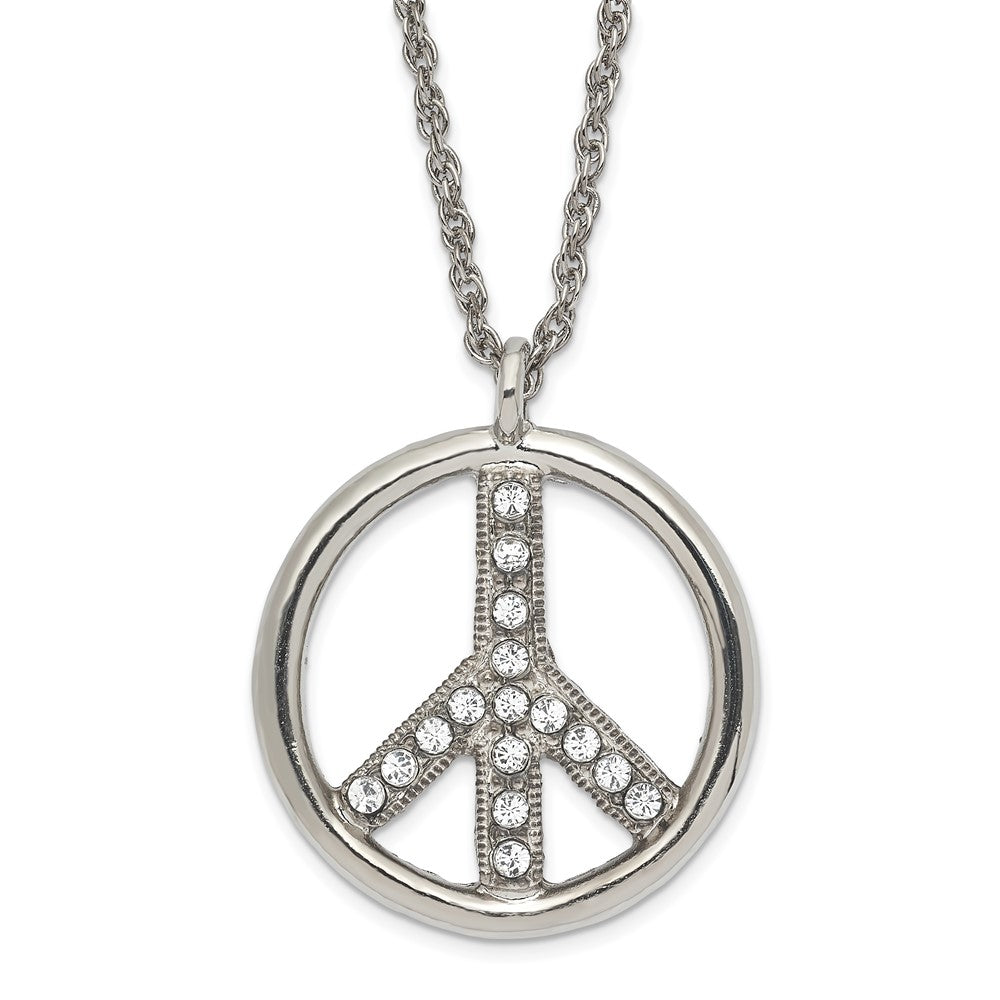 Fashion 1928 Jewelry Silver-Tone Clear Crystal Peace Symbol With 3 Inch Extension Necklace