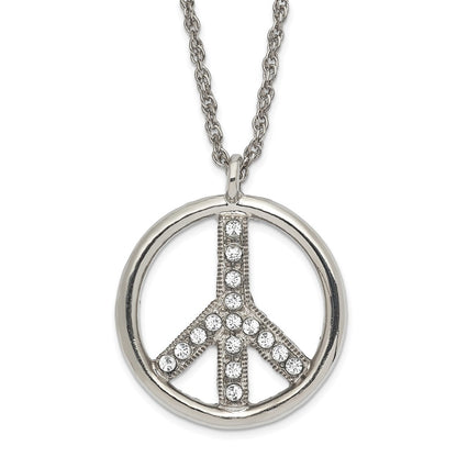 Fashion 1928 Jewelry Silver-Tone Clear Crystal Peace Symbol With 3 Inch Extension Necklace