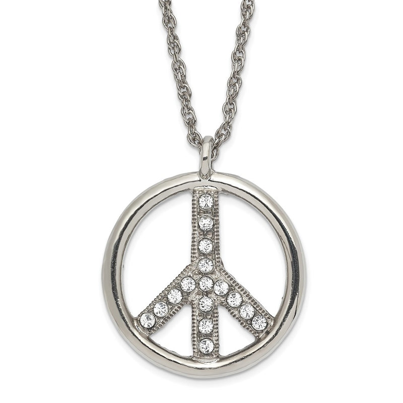 Fashion 1928 Jewelry Silver-Tone Clear Crystal Peace Symbol With 3 Inch Extension Necklace