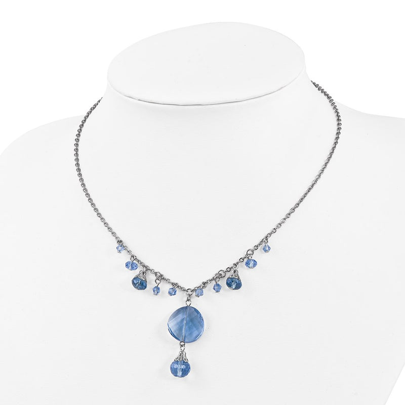 Fashion 1928 Jewelry Silver-Tone Light Blue Faceted Glass Dangle Beads 16 Inch Necklace With 3 Extension