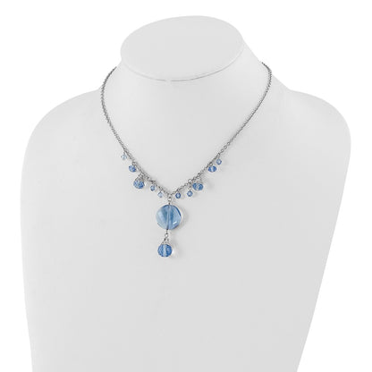 Fashion 1928 Jewelry Silver-Tone Light Blue Faceted Glass Dangle Beads 16 Inch Necklace With 3 Extension