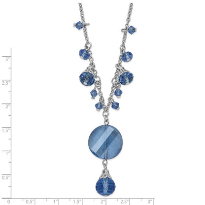 Fashion 1928 Jewelry Silver-Tone Light Blue Faceted Glass Dangle Beads 16 Inch Necklace With 3 Extension