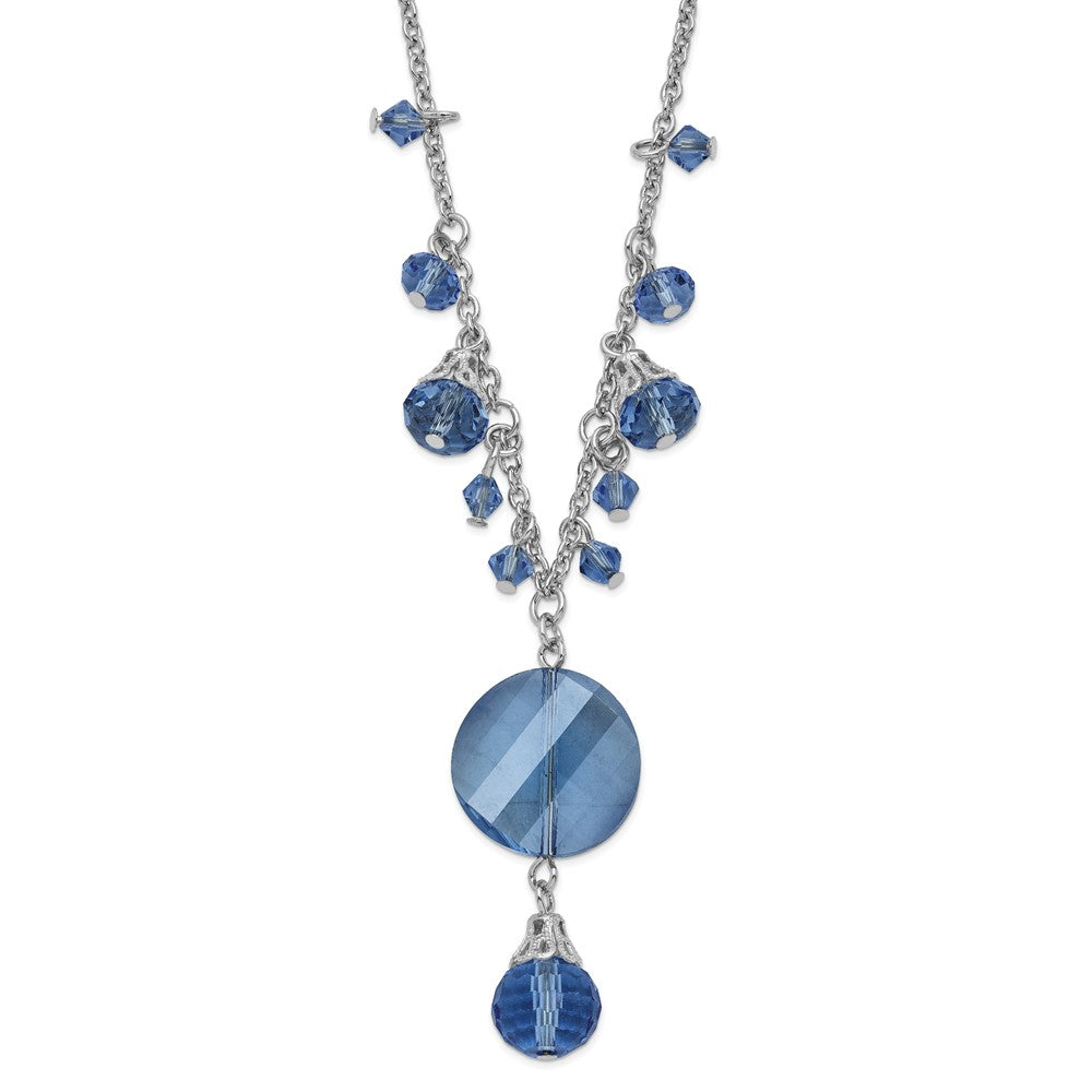Fashion 1928 Jewelry Silver-Tone Light Blue Faceted Glass Dangle Beads 16 Inch Necklace With 3 Extension