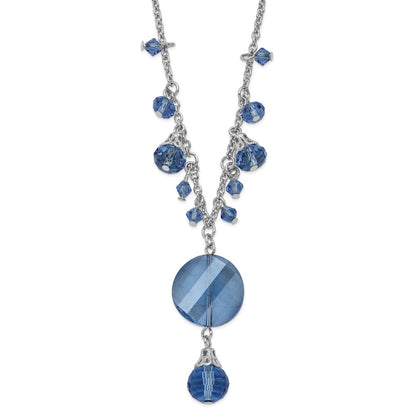 Fashion 1928 Jewelry Silver-Tone Light Blue Faceted Glass Dangle Beads 16 Inch Necklace With 3 Extension