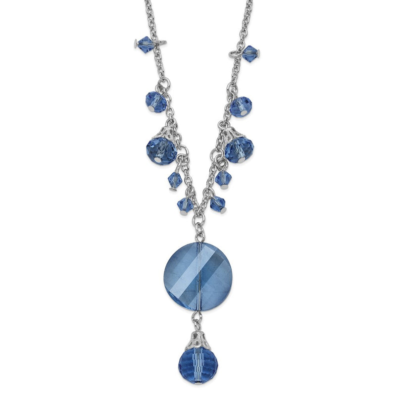 Fashion 1928 Jewelry Silver-Tone Light Blue Faceted Glass Dangle Beads 16 Inch Necklace With 3 Extension
