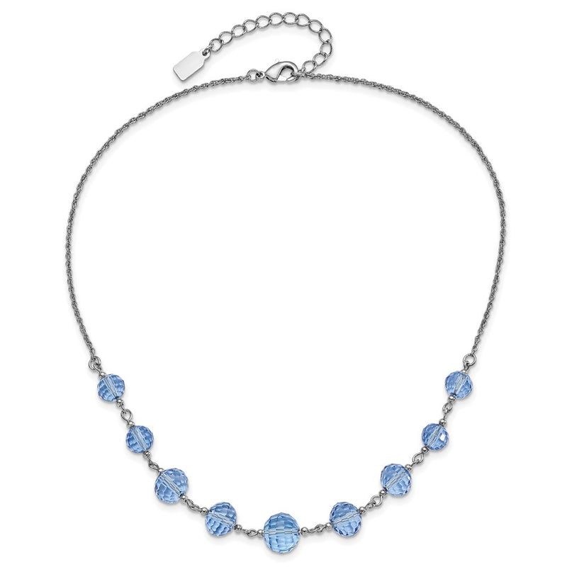 Fashion 1928 Silver-Tone Light Blue Glass Faceted Graduated Bead 16 Inch Necklace With 3 Extension