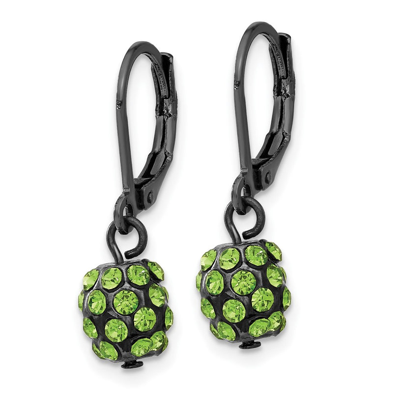 Fashion 1928 Black-Plated Green Glass Stone Ball Leverback Earrings