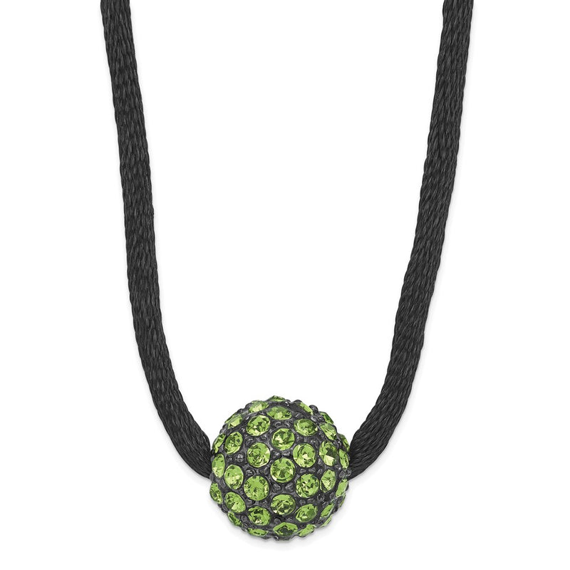 Fashion 1928 Black-Plated Green Glass Stone Ball W/ 3In Ext Necklace