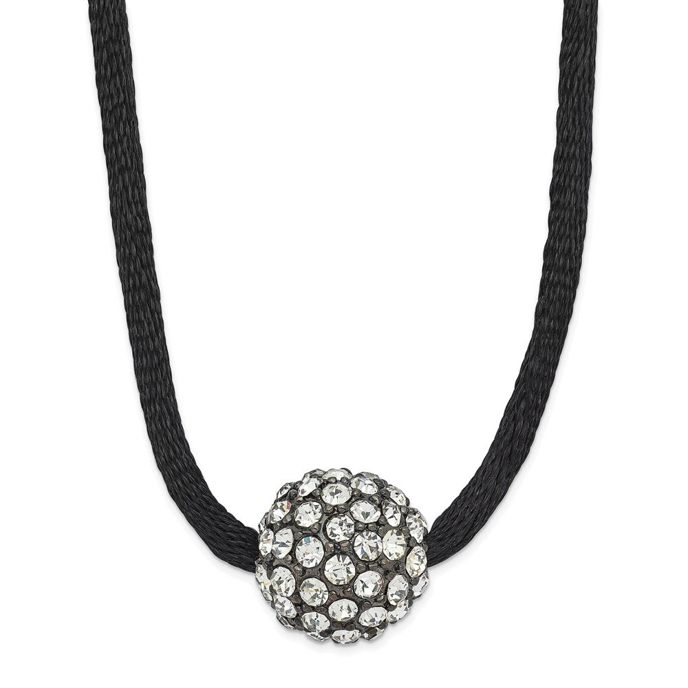 Fashion 1928 Black-Plated Clear Glass Stone Ball W/ 3In Ext Necklace
