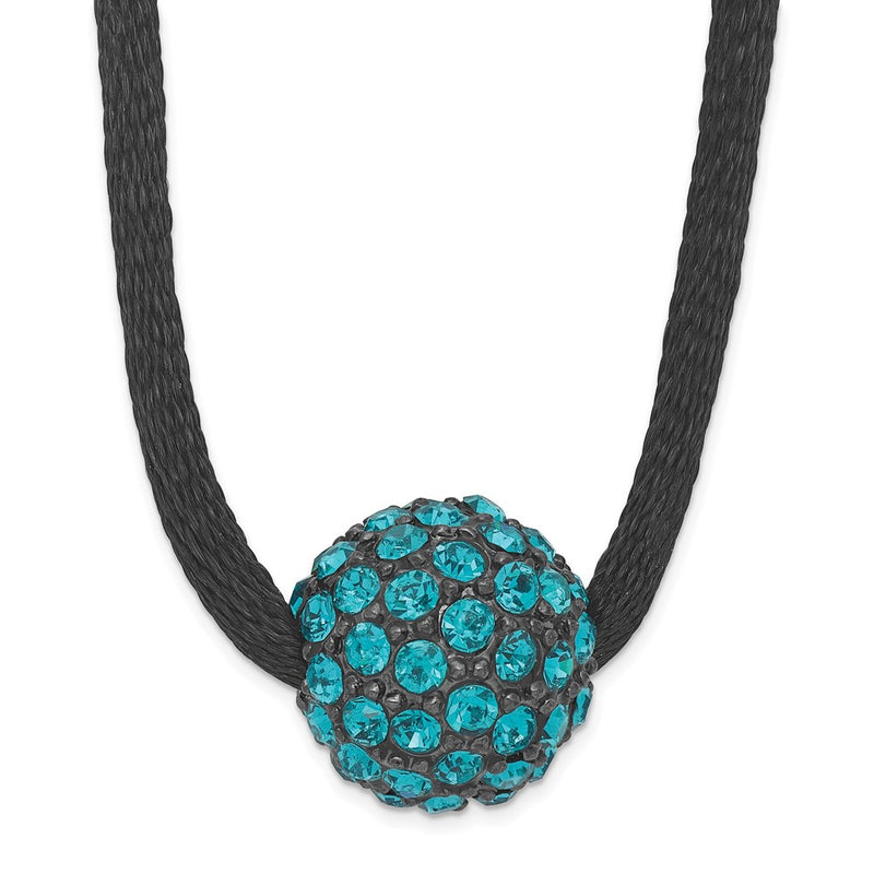 Fashion 1928 Jewelry Black-Plated Teal Glass Stones Fireball Adjustable 16 Inch Satin Cord Necklace With 3 Extension