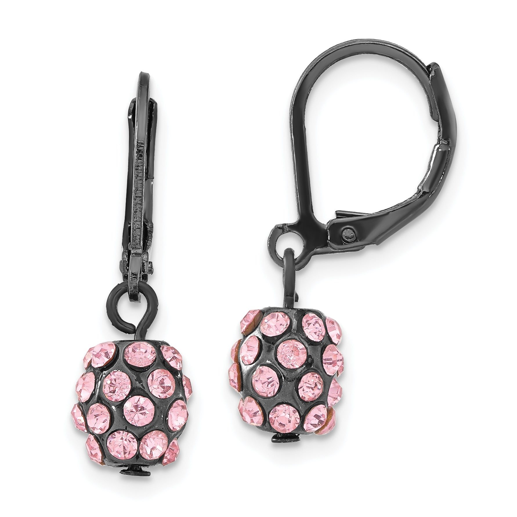 Fashion 1928 Jewelry Black-Plated Pink Glass Stones Fireball Dangle Leverback Earrings
