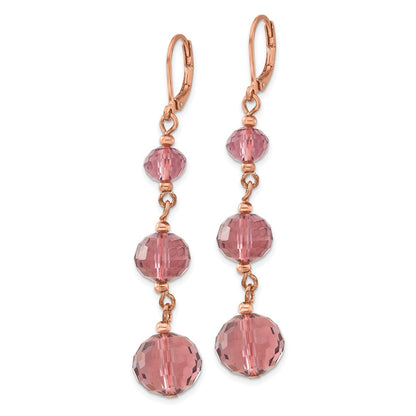 Fashion 1928 Jewelry Rose-Tone Graduated Faceted Purple Glass Beads Dangle Leverback Earrings