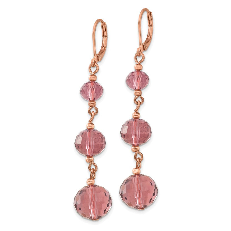Fashion 1928 Jewelry Rose-Tone Graduated Faceted Purple Glass Beads Dangle Leverback Earrings