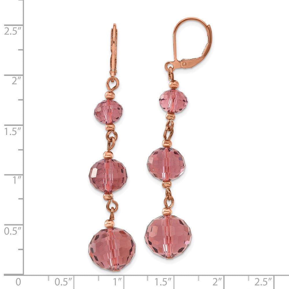 Fashion 1928 Jewelry Rose-Tone Graduated Faceted Purple Glass Beads Dangle Leverback Earrings