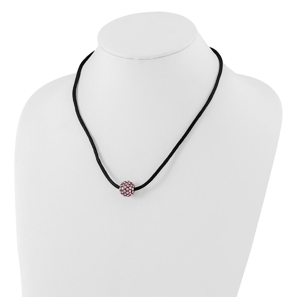 Fashion 1928 Jewelry Black-Plated Pink Glass Stones Fireball Adjustable 16 Inch Satin Cord Necklace With 3 Extension