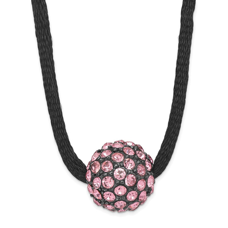 Fashion 1928 Jewelry Black-Plated Pink Glass Stones Fireball Adjustable 16 Inch Satin Cord Necklace With 3 Extension