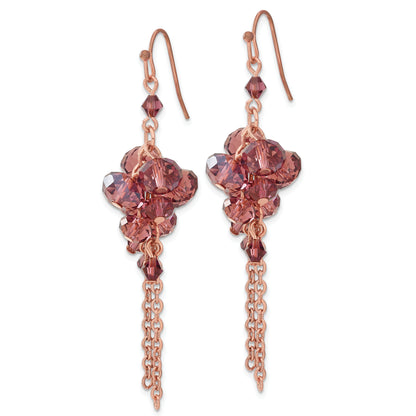 Fashion 1928 Brass-Tone Purple Glass Beads Cluster Dangle Earrings