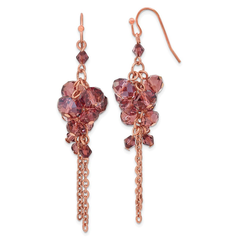 Fashion 1928 Brass-Tone Purple Glass Beads Cluster Dangle Earrings
