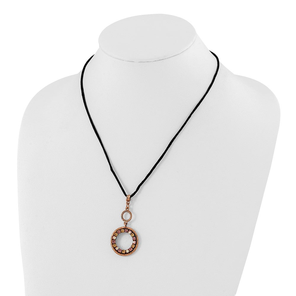 Fashion 1928 Jewelry Copper-Tone Pink Purple And Colorado Crystal Double Circle Adjustable 16 Inch Satin Cord Necklace With 3 Extension