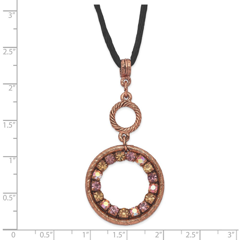 Fashion 1928 Jewelry Copper-Tone Pink Purple And Colorado Crystal Double Circle Adjustable 16 Inch Satin Cord Necklace With 3 Extension