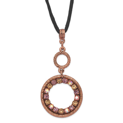 Fashion 1928 Jewelry Copper-Tone Pink Purple And Colorado Crystal Double Circle Adjustable 16 Inch Satin Cord Necklace With 3 Extension