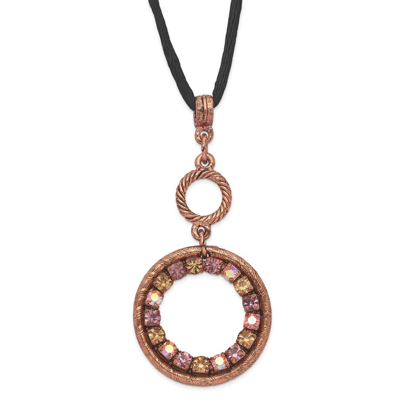 Fashion 1928 Jewelry Copper-Tone Pink Purple And Colorado Crystal Double Circle Adjustable 16 Inch Satin Cord Necklace With 3 Extension