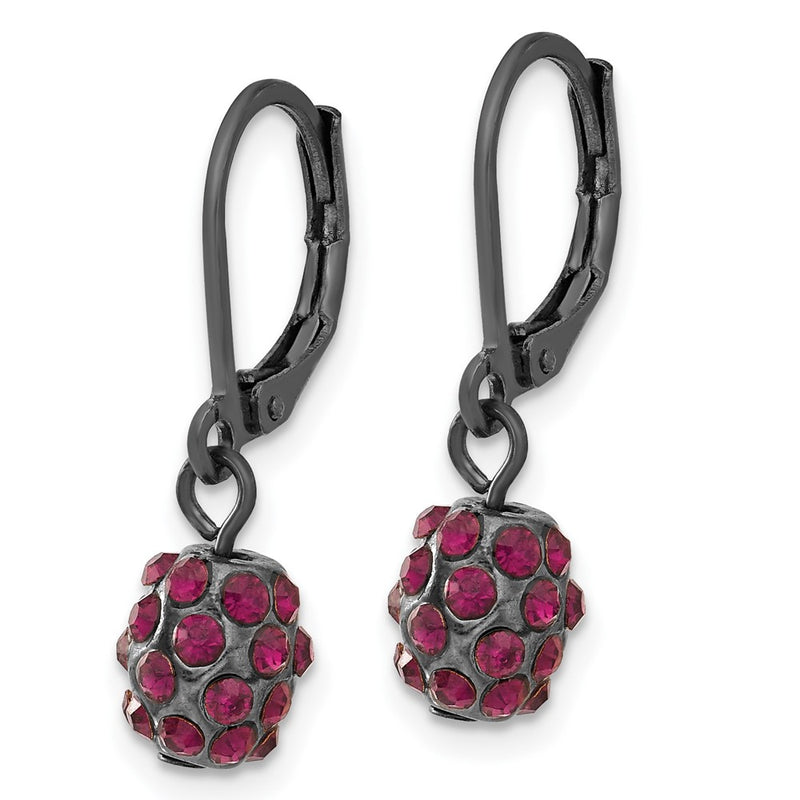 Fashion 1928 Black-Plated Purple Glass Stone Ball Leverback Earrings