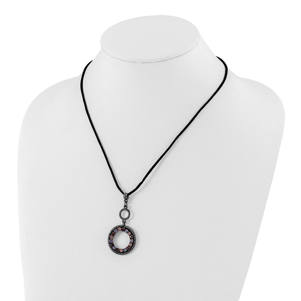Fashion 1928 Jewelry Black-Plated Light And Dark Pink Purple Crystal Double Circle Adjustable 16 Inch Satin Cord Necklace With 3 Extension
