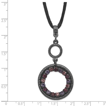 Fashion 1928 Jewelry Black-Plated Light And Dark Pink Purple Crystal Double Circle Adjustable 16 Inch Satin Cord Necklace With 3 Extension