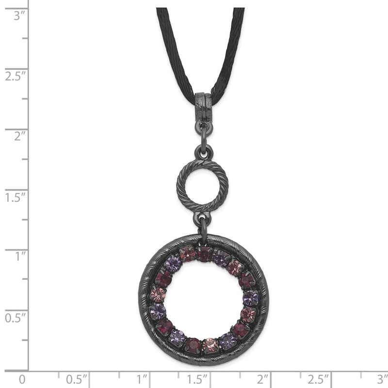Fashion 1928 Jewelry Black-Plated Light And Dark Pink Purple Crystal Double Circle Adjustable 16 Inch Satin Cord Necklace With 3 Extension