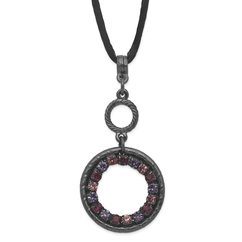 Fashion 1928 Jewelry Black-Plated Light And Dark Pink Purple Crystal Double Circle Adjustable 16 Inch Satin Cord Necklace With 3 Extension